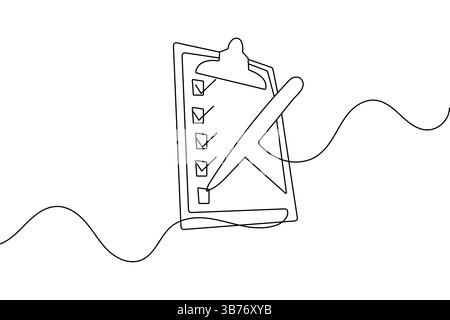 Zwischenablage mit Checkliste Einzeilige Zeichnung minimalistischer Konturvektorillustration Stock Vektor