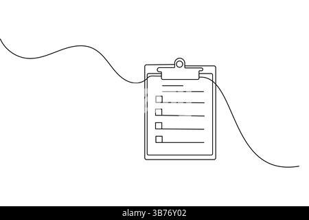 Zwischenablage mit Checkliste Einzeilige Zeichnung minimalistischer Konturvektorillustration Stock Vektor