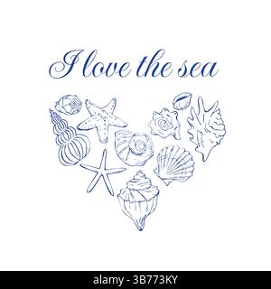 Die Herzlinie der Muschel zeigt das Mittelmeer Stock Vektor