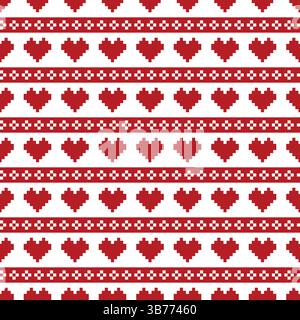 Nahtloses Vektormuster rote Pixelherzen mit Mustern Stock Vektor