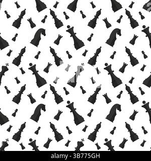 Nahtloses Muster schwarzer Schachfiguren auf weißem Hintergrund Stock Vektor