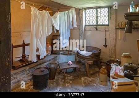 Innenausstattung, Wäscherei, Anne Hathaway's Cottage, Shottery, Stratford-upon-Avon, Warwickshire, England, Großbritannien Stockfoto