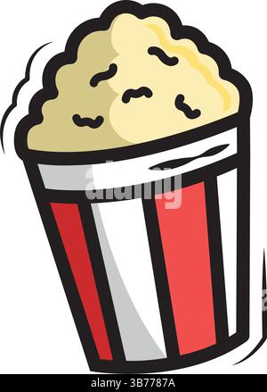 Popcorn in rot gestreifter Wanne. Vektorabbildung Stock Vektor