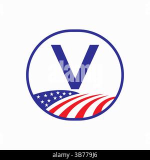 Letter V USA Agriculture Logo Design. Vektorvorlage Für Landwirtschaftssymbole Stock Vektor