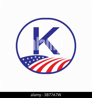 Letter K USA Agriculture Logo Design. Vektorvorlage Für Landwirtschaftssymbole Stock Vektor