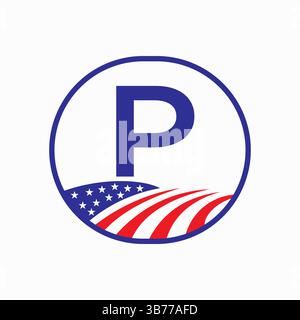 Letter P USA Agriculture Logo Design. Vektorvorlage Für Landwirtschaftssymbole Stock Vektor
