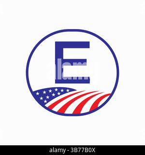 Letter E USA Agriculture Logo Design. Vektorvorlage Für Landwirtschaftssymbole Stock Vektor