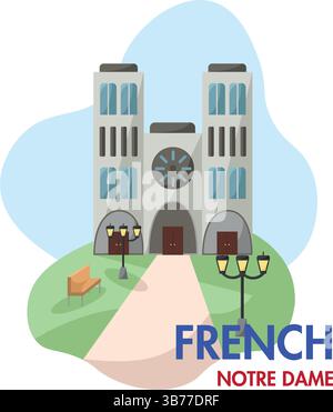 Vorderansicht des Cartoons Notre Dame. Vektorabbildung Stock Vektor