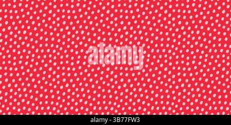 Horizontales, nahtloses Muster mit Punktmuster in leuchtendem Rot und Hellrosa. Handgezeichnetes Vektordesign mit verspielter, genarbter Punktstruktur. Perfekt für festliche Veranstaltungen Stock Vektor