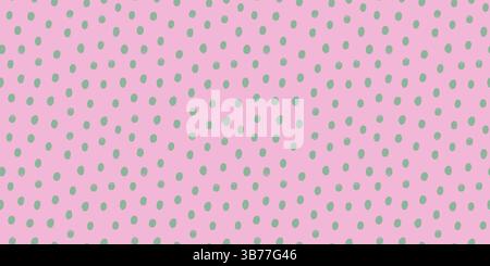 Horizontales, nahtloses Muster mit Punktmuster in Pink und Salbeigrün. Handgezeichnetes Vektor-Design mit fröhlicher gepunkteter Textur und verspieltem unregelmäßigem Fluss. Großartig Stock Vektor