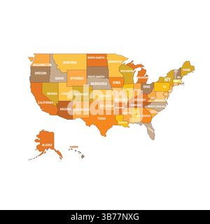 Amerikanische Karte Einzigartige Farbe, Alle Zustände, Weißer Hintergrund, Illustrationskunst Stock Vektor