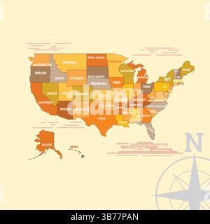 Amerikanische Landkarte mit einzigartiger Farbe der Provinz | Illustrationskunst Stock Vektor
