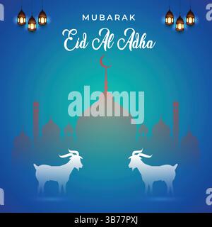 EID ul Adha Banner, einzigartige Design-Moschee und Ziege, Vektorkunst Stock Vektor