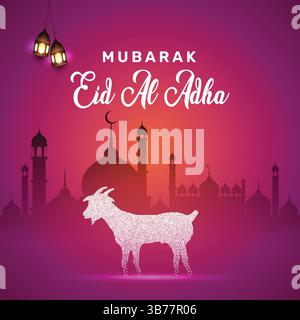 EID ul Adha Banner Moschee und Ziege im einzigartigen Design Stock Vektor