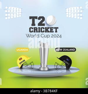 Uganda vs Neuseeland Cricket Match T20 Cup, Cricket Team Helm, Art Design Stock Vektor