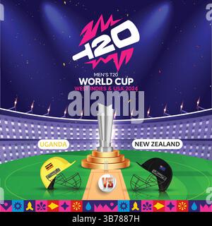 Uganda vs Neuseeland Cricket Match T20 Cup, Cricket Team Helm, Art Design Stock Vektor