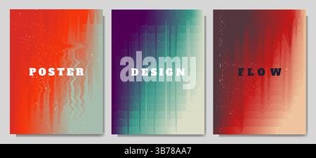 Vektorabbildung. Tropfende Flüssigkeit, Glitcheffekt. Fließende Farbflüssigkeit. Hintergrund mit Farbverlauf im Vintage-Stil. Trendiges, modernes Design. Konstruktionselement Stock Vektor