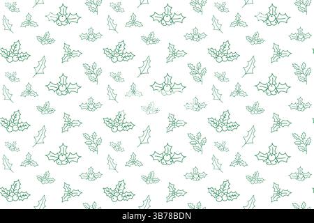 Grüne Stechpalme Berry Umrisssymbole nahtloses Muster auf weißem Hintergrund. Winterferien endloses Muster mit holly Beeren-Symbolen für Geschenkpapier Stock Vektor