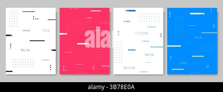 Vektorabbildung. Neo memphis Muster Bannerset. Linien und geometrische Elemente fließen. Leuchtender farbiger Hintergrund. Design für Poster, Cover, Magazin Stock Vektor