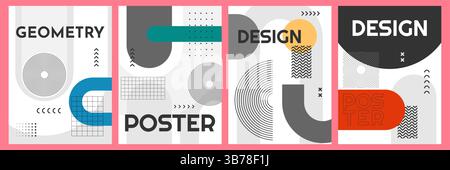 Vektorabbildung. Geometrische einfache Formen. Dynamischer abstrakter, flacher Mid-Century-Stil. Designelemente von Flyer, Magazin, Bucheinband Stock Vektor