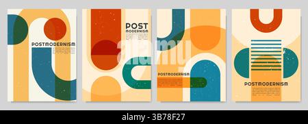Vektor-Broschürenkarten-Set. Geometrische Formen im postmodernen Stil. Dynamische abstrakte flache Mid-Century-Designvorlage für Flyer, Magazin, Bucheinband Stock Vektor