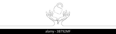 Einzeilige Sicherheitsverriegelung Hand Symbol Vektor Hintergrund. Symbol für sicheres Schloss mit Händen. Durchgehende Kontur eines Symbols für die Hände der Sperre. Stock Vektor