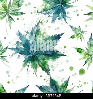 Nahtloses Muster des Marihuana-Blatt-Vektors. Cannabis Gravurpflanze. Handzeichnung. Nicht AI, Vektorillustration Stock Vektor