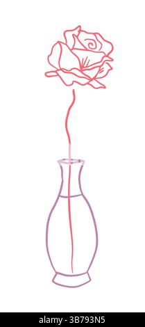Rose in einer Vase in einer Linie. Handzeichnung. Nicht AI, Vektorillustration Stock Vektor