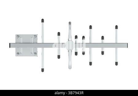 GSM-Richtungsantenne Yagi, Draufsicht. 3D-Rendering isoliert auf weißem Hintergrund Stockfoto