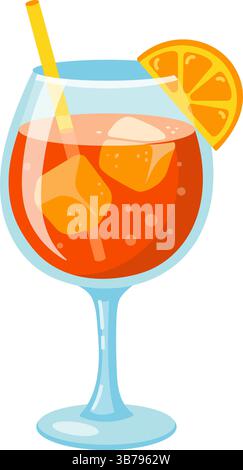 Vektor-Illustration des erfrischenden Sommercocktails mit Orangenscheibe und Eiswürfeln in elegantem Glas Stock Vektor