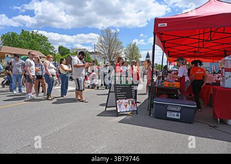 EMPORIA KANSAS, USA - 3. MAI 2025 das großartige Wetter und der blaue Himmel sorgten für den Tag, an dem Tausende von Menschen das jährliche Kulturevent Cinco de Mayo feiern, Speisen und Musik probieren und verschiedene lokale Gruppen traditionelle Tänze vorführen. Stockfoto