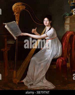 Porträt von Adèle Papin, der Harfe spielt. Museum: PRIVATE SAMMLUNG. Autor: Guillaume Guillon-Lethière. Stockfoto