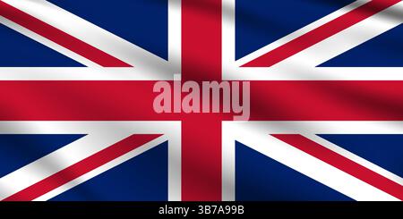 Flagge des Vereinigten Königreichs. Großbritannien Flagge offizielle Farben und Proportion digitale Vektor Illustration. Wellige Flagge. Stock Vektor
