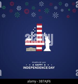 Happy Independence Day USA mit 4. Juli und patriotischen Symbolen Stock Vektor