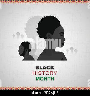Black History Month mit afroamerikanischen Mann- und Frauenprofilen Stock Vektor