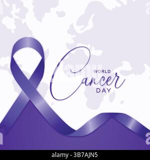 Lila Ribbon-Symbol und Sensibilisierungsbotschaft zum Weltkrebstag Stock Vektor