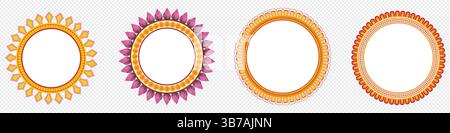 Set aus vier verzierten Rundrahmen mit indischen Festmotiven Stock Vektor