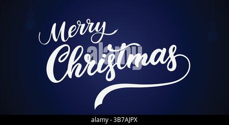 Weißer Text mit „Merry Christmas“-Schriftzug auf dunkelblauem Hintergrund Stock Vektor