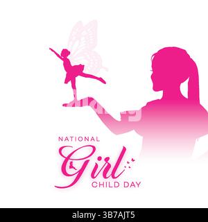 National Girl Child Day Hand hält Mädchen mit Schmetterlingsflügeln Stock Vektor