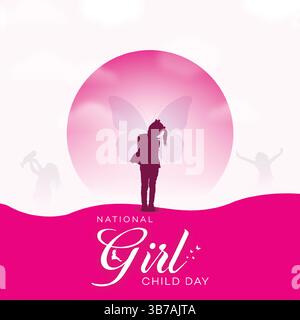 National Girl Child Day Konzept mit Girl Silhouette im rosa Kreis Stock Vektor