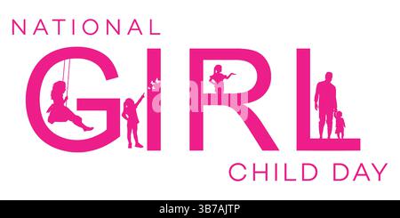 Typografie zum nationalen Mädchenkindertag mit Mädchensilhouetten in Buchstaben Stock Vektor