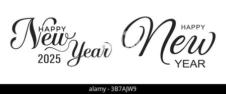 Happy New Year 2025 und Happy New Year eleganter Kalligraphietext Stock Vektor