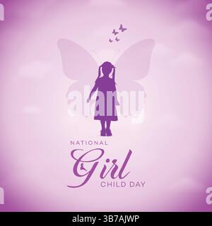 Silhouette zum Nationalfeiertag für Mädchen mit Schmetterlingsflügeln und Schmetterlingen Stock Vektor