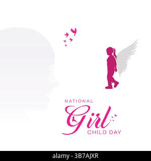 Kreatives Design zum Nationalfeiertag für Mädchen mit Mädchensilhouette und Flügelkonzept Stock Vektor