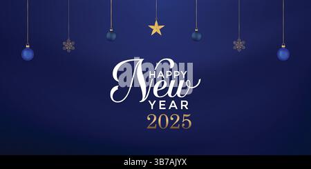 Happy New Year 2025: Blue Holiday Celebration Hintergrund Stock Vektor