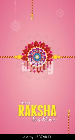 Raksha Bandhan Grußkarte mit buntem Rakhi Design auf rosa Hintergrund für Feier Stock Vektor