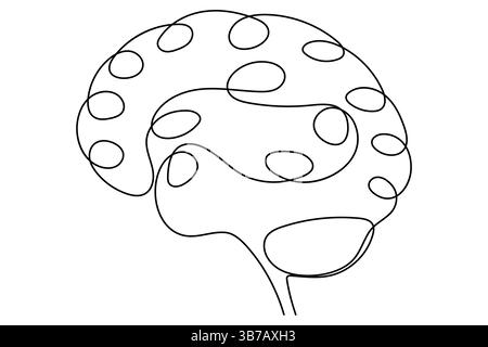 Durchgehende einzeilige Zeichnung eines stilisierten Gehirns, perfekt für medizinische oder Design-Projekte Stock Vektor