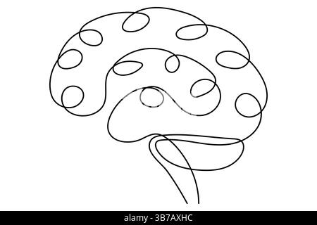 Durchgehende einzeilige Zeichnung eines stilisierten Gehirns, perfekt für medizinische oder Design-Projekte Stock Vektor