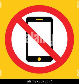 Schild für die Verwendung von Mobiltelefonen mit rotem Schrägstrich. Ideal für Schulen, Büros, Krankenhäuser und digitale Entgiftungskampagnen zur Förderung von Fokus, Schüler Stock Vektor