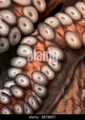 Großaufnahme von Octopus-Tentakeln und Saugnäpfen Stockfoto